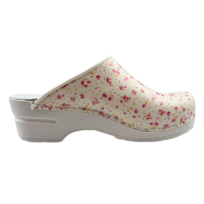 Medical clogs - PU sole and open heel - Pink flowers  36-43