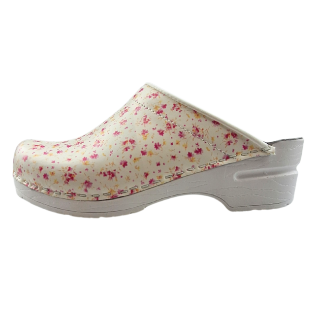 Medical clogs - PU sole and open heel - Pink flowers  36-43