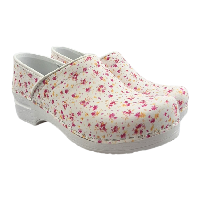 Medical clogs - PU sole and closed heel - Pink flowers  36-43