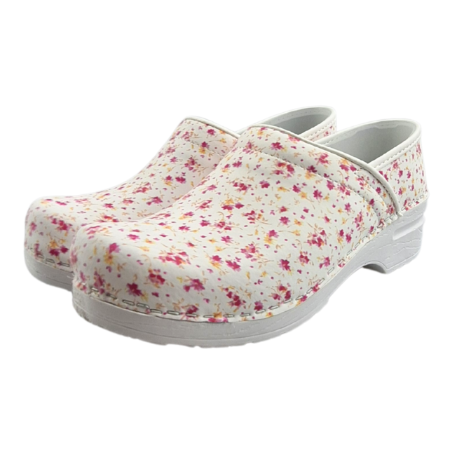 Medical clogs - PU sole and closed heel - Pink flowers  36-43