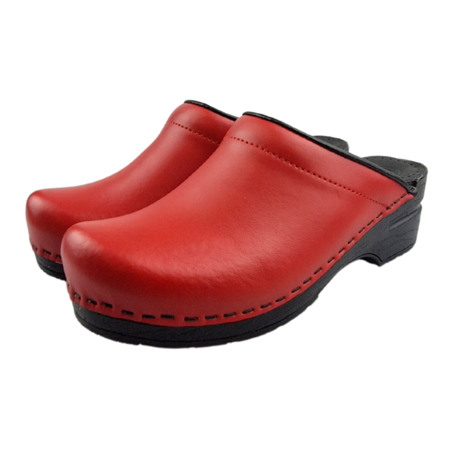 Medische klompen - PU zool met open hiel - rood met zwarte zool - 36-43