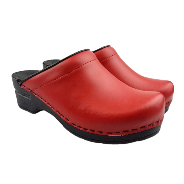 Medische klompen - PU zool met open hiel - rood met zwarte zool - 36-43