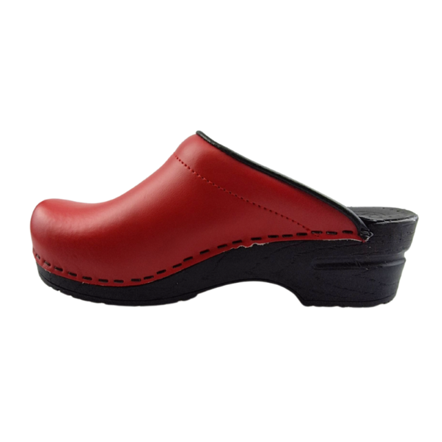 Medische klompen - PU zool met open hiel - rood met zwarte zool - 36-43