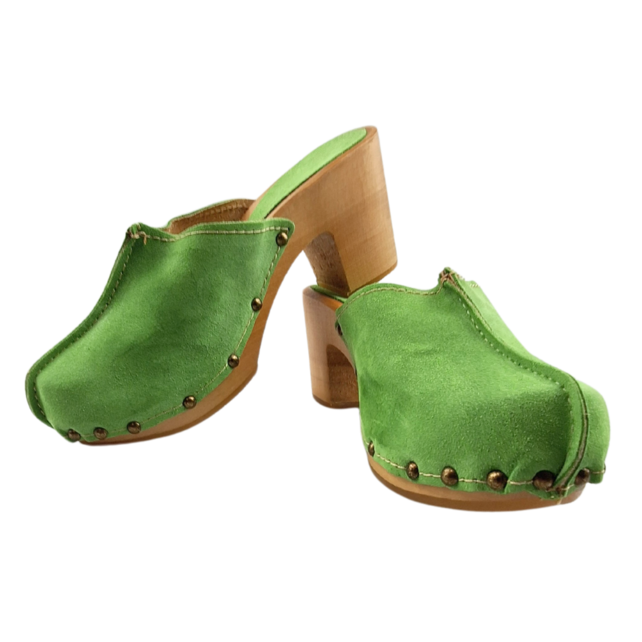 Green hoge hak suede clogs @Dina