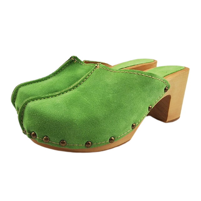 Green high heel suede clogs @Dina