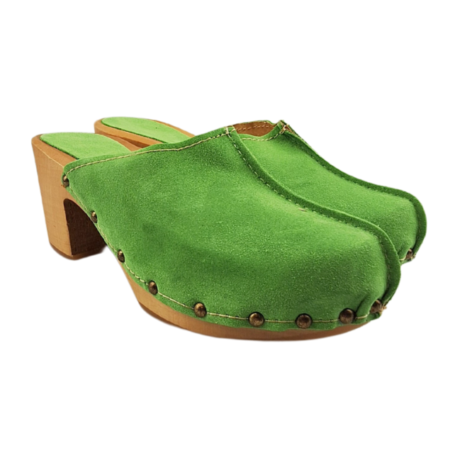 Green high heel suede clogs @Dina