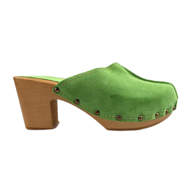 Green hoge hak suede clogs @Dina