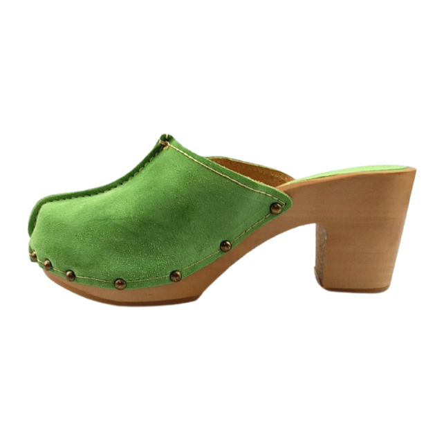 Green hoge hak suede clogs @Dina