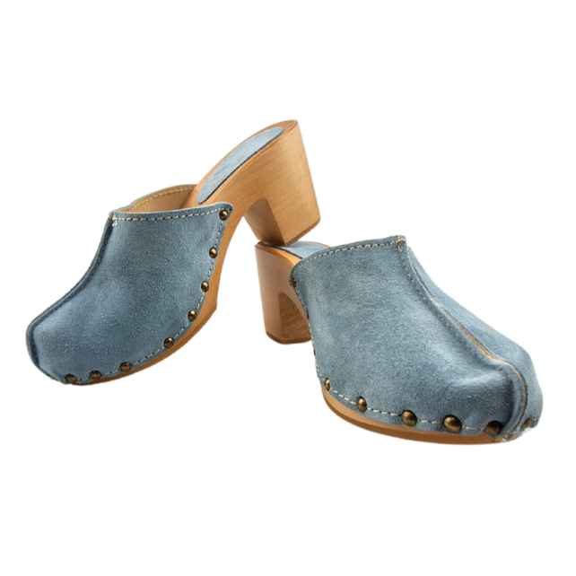 Mint Green suede high heel clogs