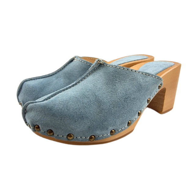 Mint Green suede high heel clogs