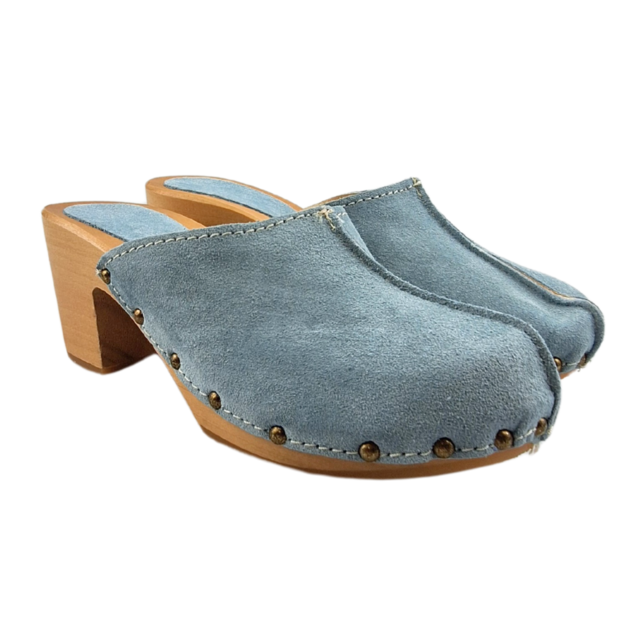 Mint Green suede high heel clogs