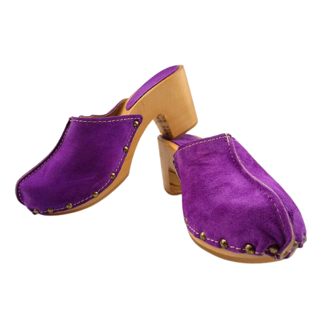 Purple high heel suede clogs @Dina