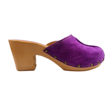 Purple high heel suede clogs @Dina