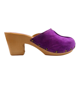 Purple hoge hak suede clogs @Dina