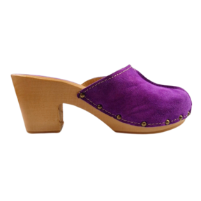 Purple hoge hak suede clogs @Dina