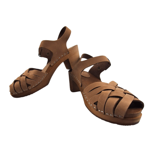 Dina Heels Betty - Coffee Brown -  gevlochten met Nubuck leer