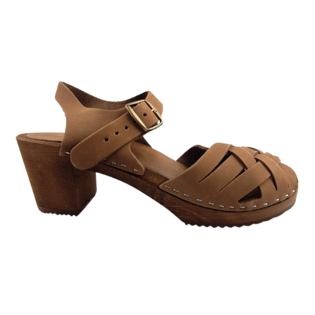 Dina Heels Betty - Coffee Brown -  gevlochten met Nubuck leer