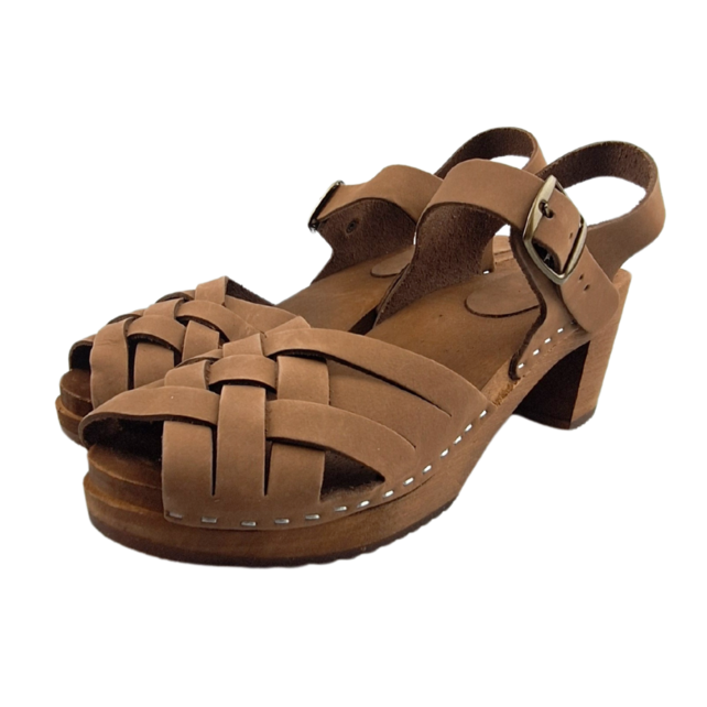 Dina Heels Betty - Coffee Brown -  gevlochten met Nubuck leer