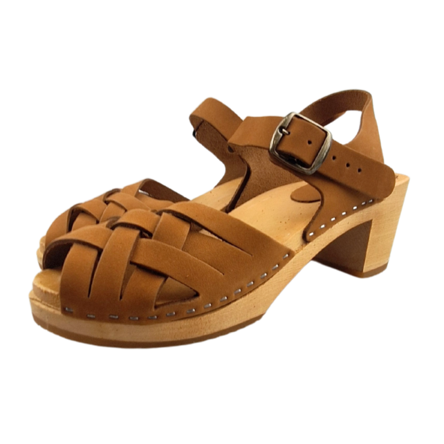 Dina Heels Betty - Cognac - braided with Nubuck leather