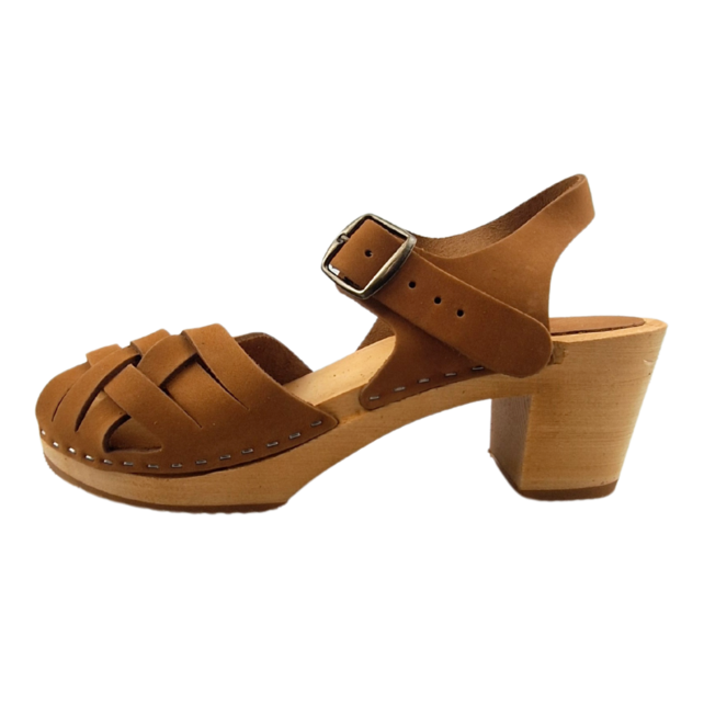Dina Heels Betty - Cognac - braided with Nubuck leather