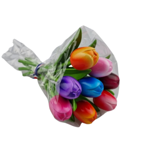 Bouquet of wooden tulips - mix of colours - 9 tulips - 20cm length