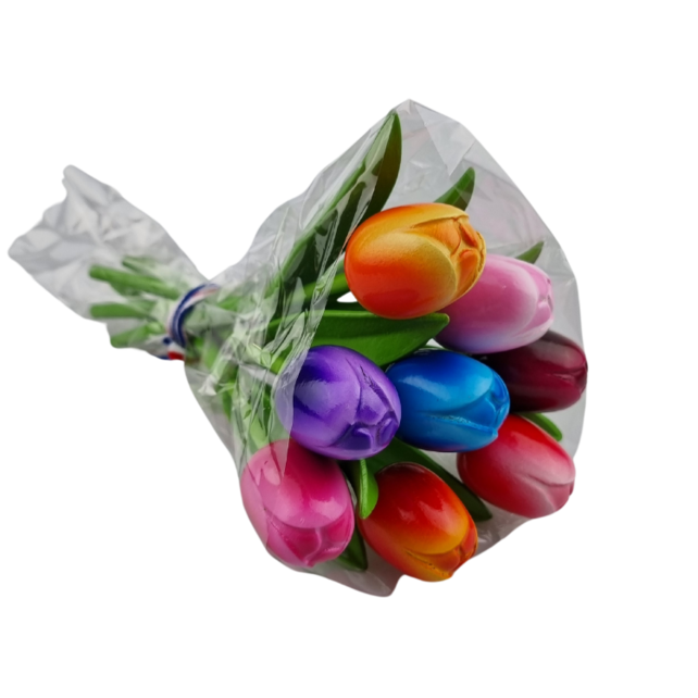 Boeketje houten tulpen in mix - 8 tulpen van 20cm lengte