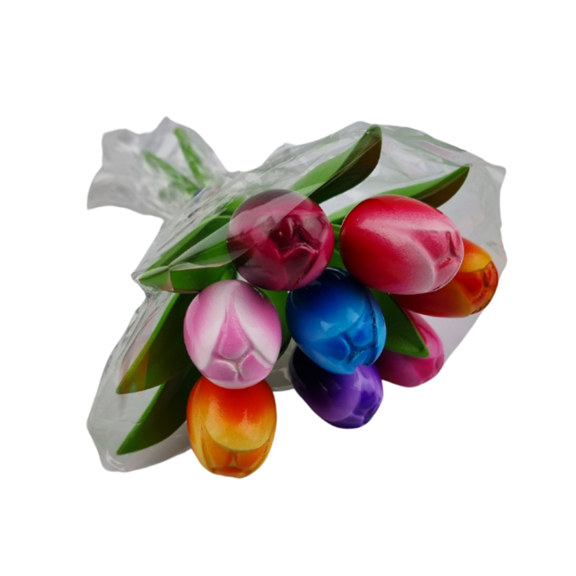 Boeketje houten tulpen in mix - 8 tulpen van 20cm lengte