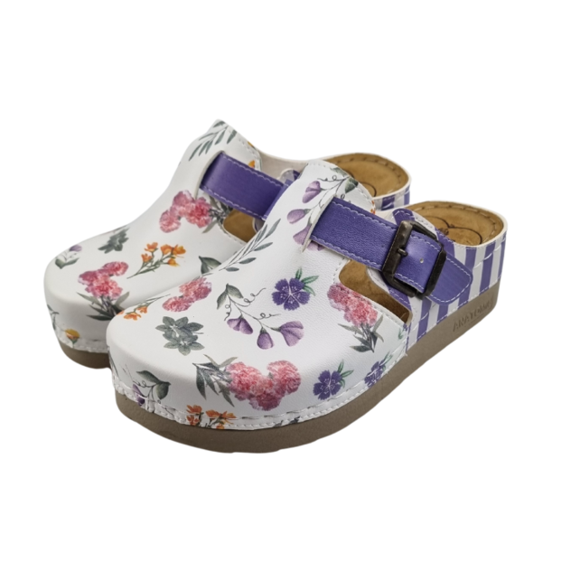 Dina clogs Purple stripes and flowers
