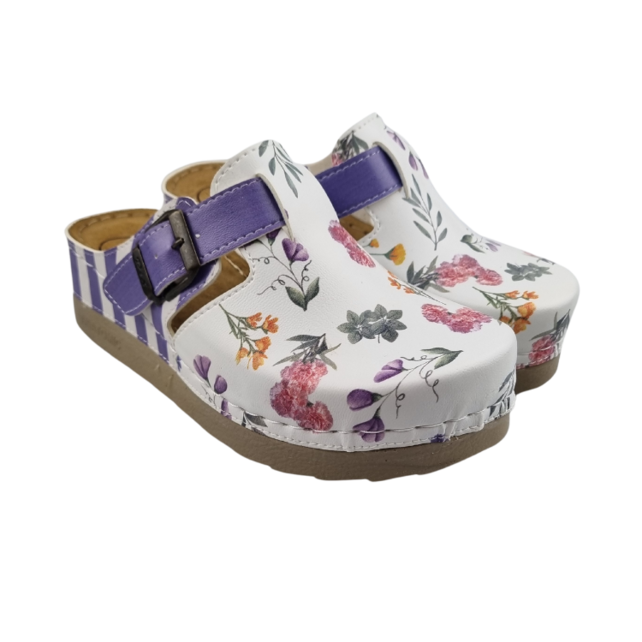 Dina clogs Purple stripes and flowers