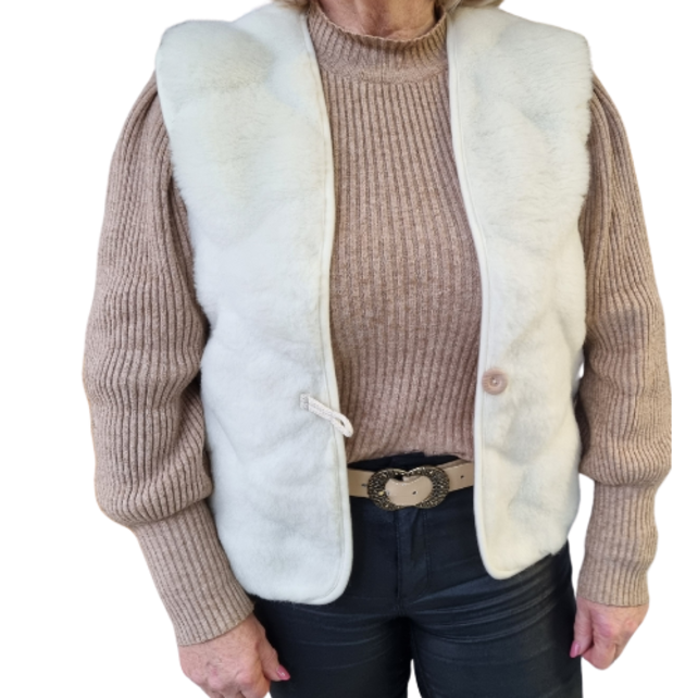 Gillet 100% wol wit met knoop