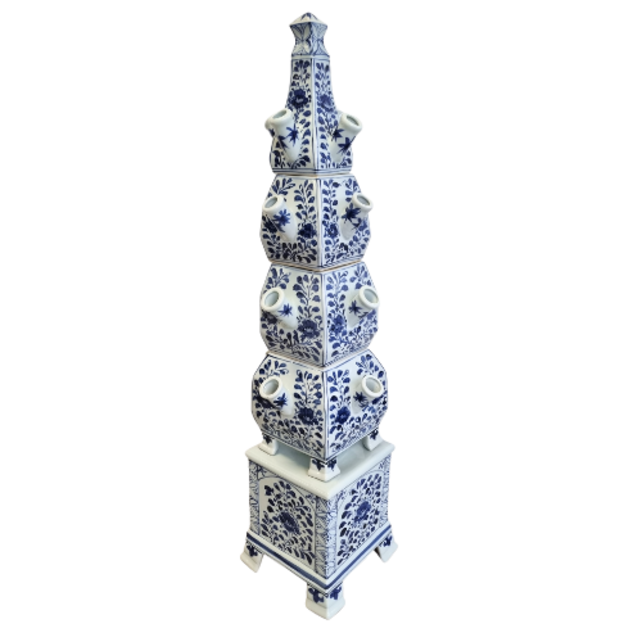 Delftsblauwe Piramide Vaas voor tulpen - 93cm hoog