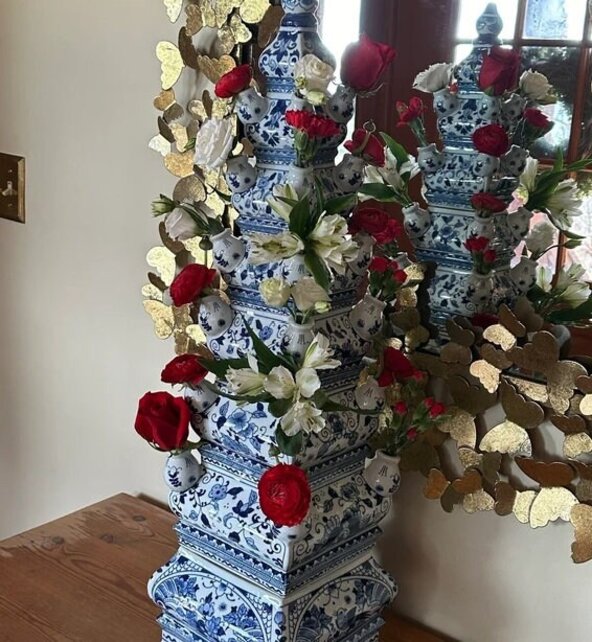 Delftsblauwe Piramide Vaas voor tulpen - 85cm hoog