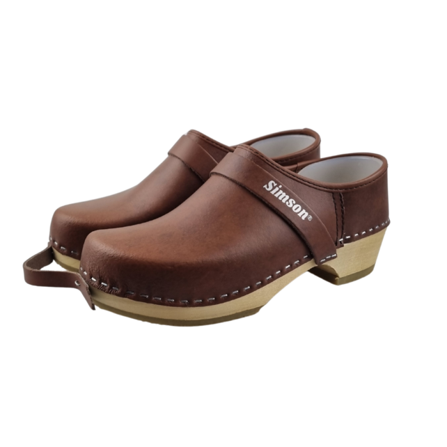 Werkklompen - dichte hiel met houten zool en leren kap - Bruine klompen - Simson