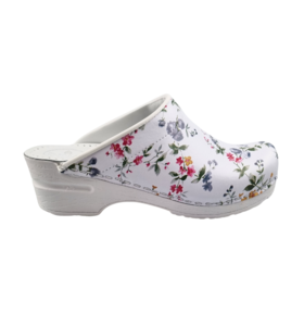 Medical clogs - PU sole and open heel - flowers
