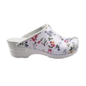Medical clogs - PU sole and open heel - flowers