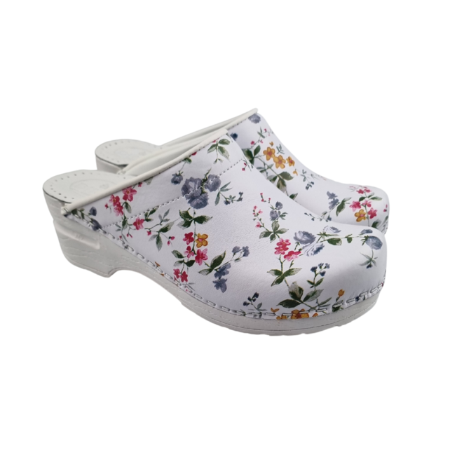 Medical clogs - PU sole and open heel - flowers Medical clogs - PU sole and open heel - flowers