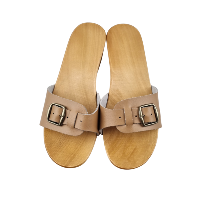 Houten sandalen Mokka kleur - smalle gesp Houten sandalen Mokka kleur - smalle gesp
