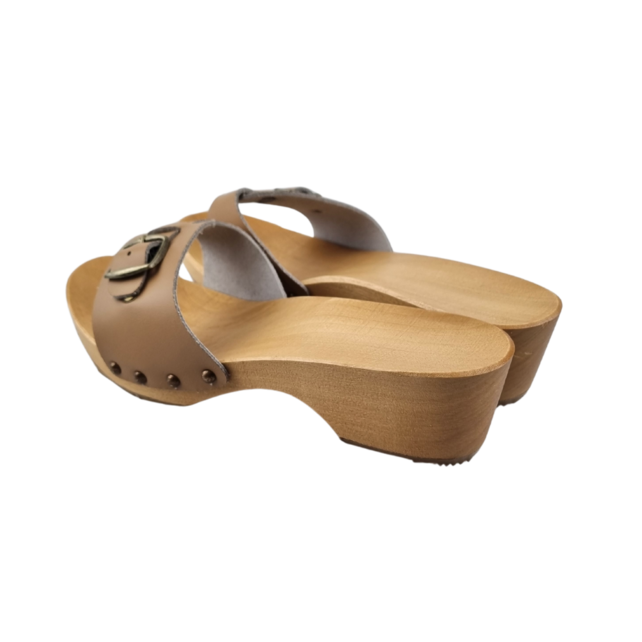 Houten sandalen Mokka kleur - smalle gesp Houten sandalen Mokka kleur - smalle gesp