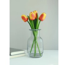 Houten tulp oranje op steel met blad 30cm