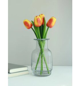 Wooden tulip orange on stem with leaf 30cm