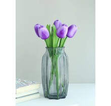 Houten tulp paars op steel met blad 30cm