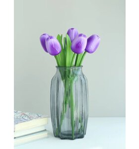 Houten tulp paars op steel met blad 30cm