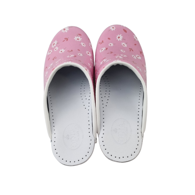 Medical clogs - PU sole and open heel - Pink with daisies