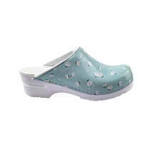 Medical clogs - PU sole and open heel - Blue with daisies