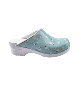 Medical clogs - PU sole and open heel - Blue with daisies