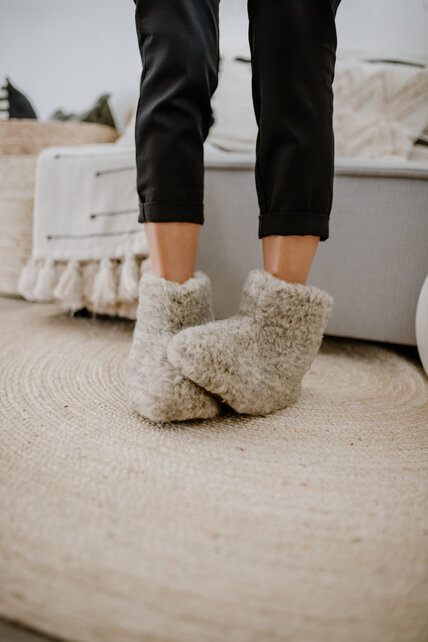 Wool slippers | high model | Gray Natural