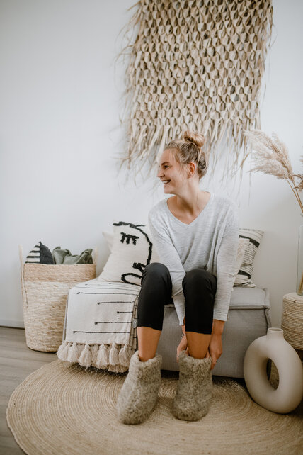 Wool slippers | high model | Gray Natural