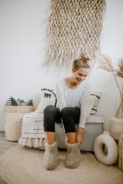 Wollen sloffen | hoog model | Grijs naturel