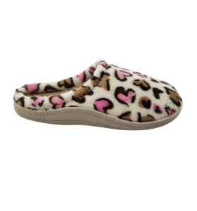 Instappers dames beige panter hearts - heerlijk zacht met harde zool