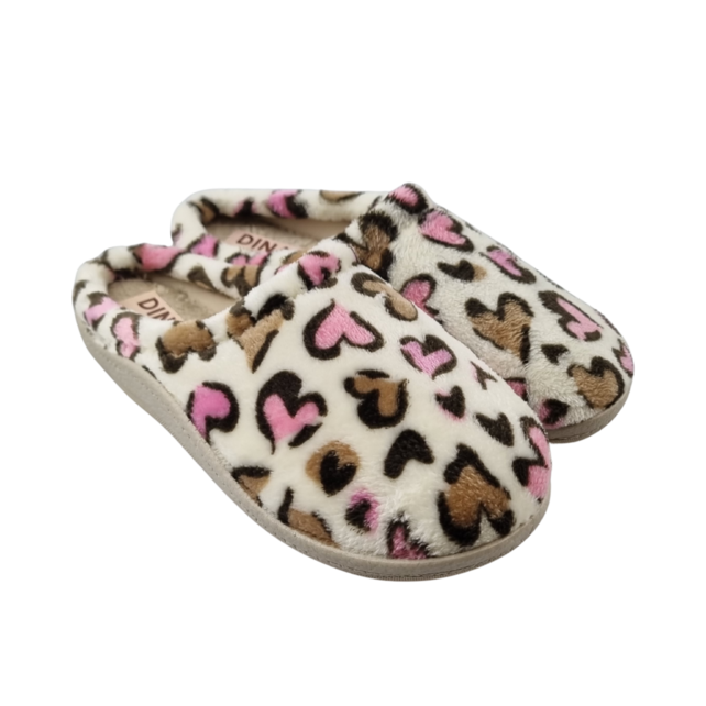 Instappers dames beige panter hearts - heerlijk zacht met harde zool